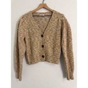 Q&A - Puff Sleeve Knit Cardigan Sweater Multi Color Size Large